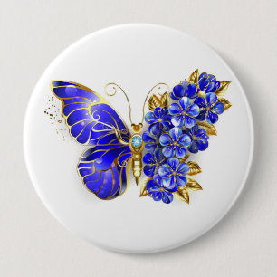 Badge Rond 10 Cm Papillon saphir à fleurs