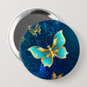 Badge Rond 10 Cm Papillons d'or sur un Arrière - plan bleu (Devant & derrière)
