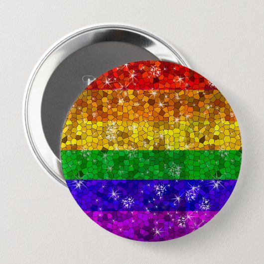 Badge Rond 10 Cm Parties scintillant Arc-en-ciel drapeau mariage Ga (Devant & derrière)