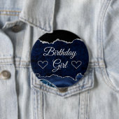 Badge Rond 10 Cm Parties scintillant bleue et argent Marbre Agate A (En situation)