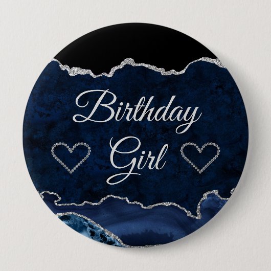 Badge Rond 10 Cm Parties scintillant bleue et argent Marbre Agate A (Devant)