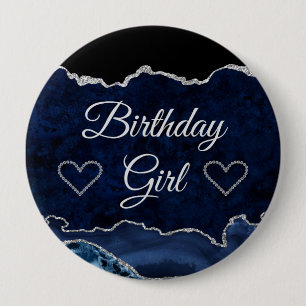 Badge Rond 10 Cm Parties scintillant bleue et argent Marbre Agate A