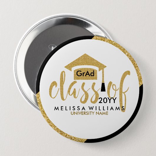 Badge Rond 10 Cm Parties scintillant Or Moderne Classe Texte Modern (Devant & derrière)