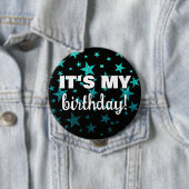 Badge Rond 10 Cm Parties scintillant Turquoise Stars Confetti C'est (En situation)