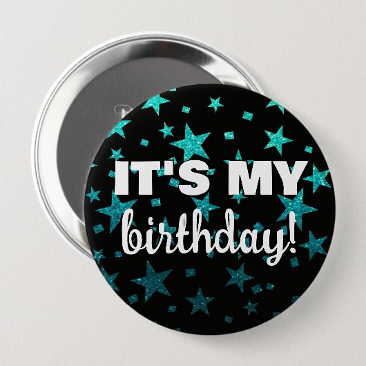 Badge Rond 10 Cm Parties scintillant Turquoise Stars Confetti C'est (Devant & derrière)