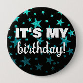 Badge Rond 10 Cm Parties scintillant Turquoise Stars Confetti C'est (Devant)