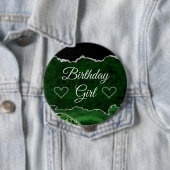 Badge Rond 10 Cm Parties scintillant verte et argent Marbre Agate A (En situation)