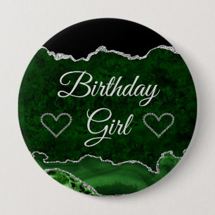 Badge Rond 10 Cm Parties scintillant verte et argent Marbre Agate A