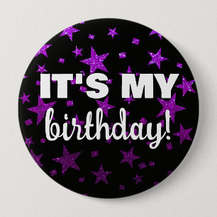 Badge Rond 10 Cm Parties scintillant violette Étoiles Confetti C'es