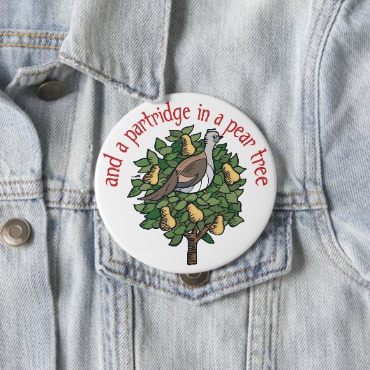 Badge Rond 10 Cm Partridge dans un arbre à poires (En situation)