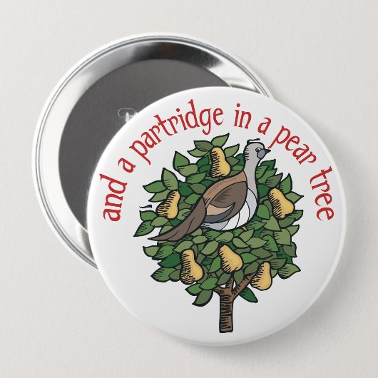 Badge Rond 10 Cm Partridge dans un arbre à poires (Devant & derrière)