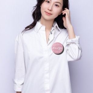 Badge Rond 10 Cm Pastel feuilles roses - C'est une fille