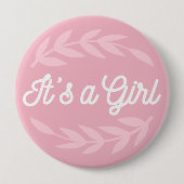 Badge Rond 10 Cm Pastel feuilles roses - C'est une fille (Devant)