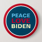 Badge Rond 10 Cm Peace Love BIDEN Rouge Blanc Bleu Géant (Devant)