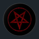 Badge Rond 10 Cm Pentagram Red Devil<br><div class="desc">Pentagramme rouge,  inversé,  texturé en cercle,  sur arrière - plan noir. Symbole occulte 666</div>