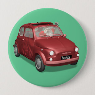 Badge Rond 10 Cm Père Noël À Fiat 500
