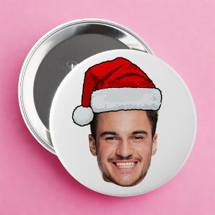 Badge Rond 10 Cm Père Noël Chapeau de Noël Photo de Visage Personna