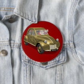Badge Rond 10 Cm Père Noël En Citroen 2CV (En situation)