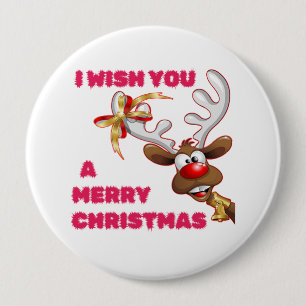 BADGE ROND 10 CM PÈRE NOËL REINDEER VOUS SOUHAITE UNE JOLIE NOËL