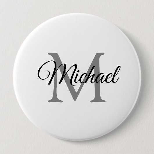 Badge Rond 10 Cm Personnaliser Nom du monogramme Modèle blanc énorm (Devant)