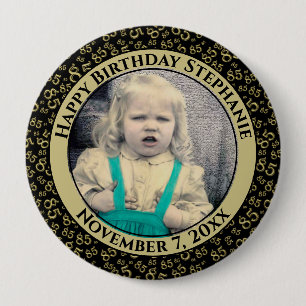 Badge Rond 10 Cm Photo 85e motif de nombre aléatoire Noir/Or