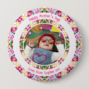 Badge Rond 10 Cm Photo personnalisée Fun Pink Happy Mère's Day Keep