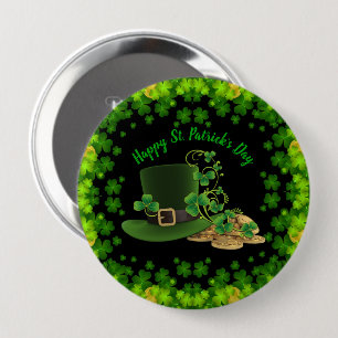 Badge Rond 10 Cm Pièces d'or et Shamrock Saint Patrick's Day