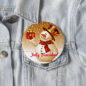 Badge Rond 10 Cm Pin Marionnette de neige (En situation)