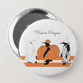 Badge Rond 10 Cm Pingouin Citrouille mignon Drôle Halloween (Devant & derrière)