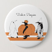 Badge Rond 10 Cm Pingouin Citrouille mignon Drôle Halloween (Devant)