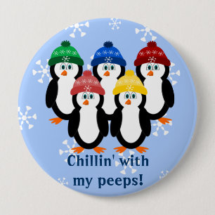 Badge Rond 10 Cm Pingouins Chillin avec mon bouton d'hiver de