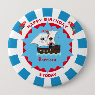 Badge Rond 10 Cm Pirate Birthday Cute Ship Kids Personnalisé