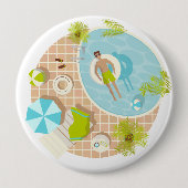 Badge Rond 10 Cm Piscine mec sur la plage tropicale estivale vacanc (Devant)