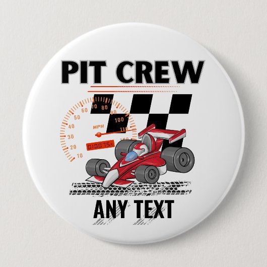 Badge Rond 10 Cm Pit Crew Anniversaire Fête Thème Race Cars (Devant)