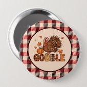 Badge Rond 10 Cm Plaid & Whimsy – Festive Thanksgiving Turkey (Devant & derrière)