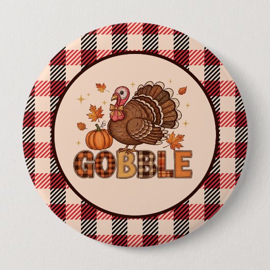 Badge Rond 10 Cm Plaid & Whimsy – Festive Thanksgiving Turkey (Devant)