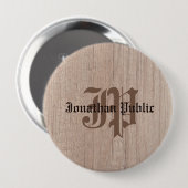 Badge Rond 10 Cm Planche Bois Look Vieux Script Monogramme (Devant & derrière)