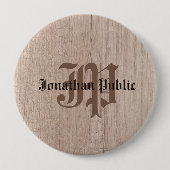 Badge Rond 10 Cm Planche Bois Look Vieux Script Monogramme (Devant)