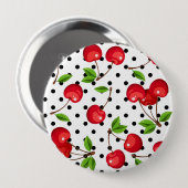 Badge Rond 10 Cm Pois Rockabilly Cherries en blanc (Devant & derrière)