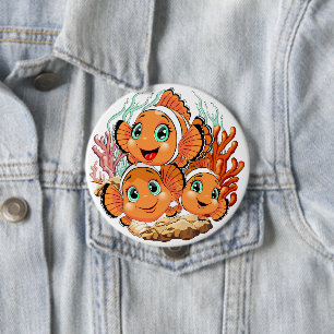 Badge Rond 10 Cm Poisson clown Dessin animé mignon Famille Sous l'e