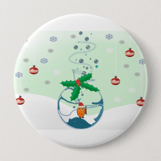 Badge Rond 10 Cm Poisson de Noël dans un sac Holly Emblelichs (Devant)