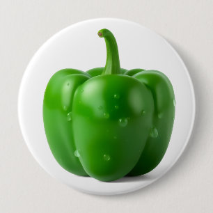 Badge Rond 10 Cm poivron vert avec gouttelettes d'eau