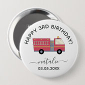Badge Rond 10 Cm Pompier rouge Alarme Camion Fournitures d'annivers (Devant & derrière)