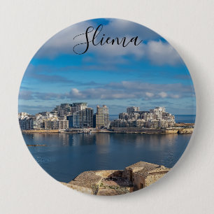 Badge Rond 10 Cm Port de Sliema et gratte-ciel à Malte