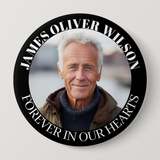 Badge Rond 10 Cm Pour toujours dans nos coeurs Memorial Keepsaké ph (Devant)