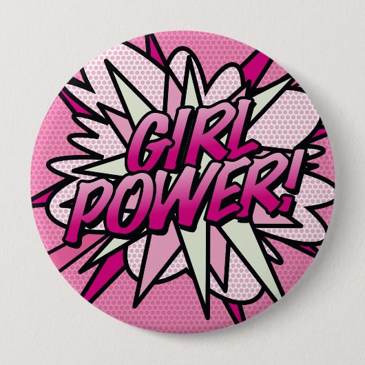 Badge Rond 10 Cm POUVOIR DES FILLES Rose amusant Bande dessinée Pop (Devant)