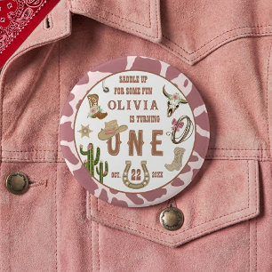 Badge Rond 10 Cm Premier Rodéo Cowgirl de l'Ouest Fête d'anniversai