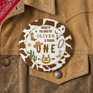 Badge Rond 10 Cm Premier Rodéo Fête d'anniversaire Cowboy Western G