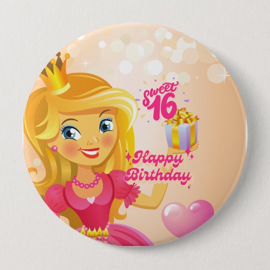 Badge Rond 10 Cm Princesse 16e anniversaire (Devant)