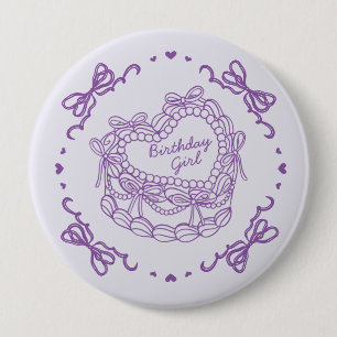 Badge Rond 10 Cm Purple Bow Retro Coeur Coquette gâteau Anniversair